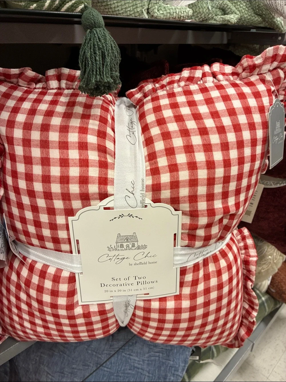 Cottage Chic Red Gingham Decorative Pillow Set
